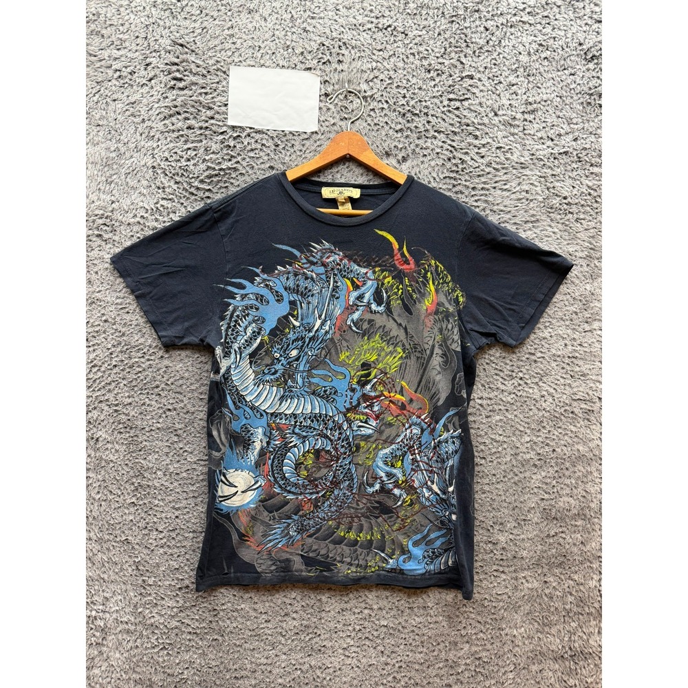 Vintage Y2k Ed Hardy Dragon Tattoo Graphic Crewneck T-Shirt Black Mens Size XL